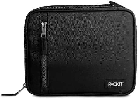 PackIt Freezable Classic Lunch Box, Black, Built with EcoFreeze® Technology, Collapsible, Reusable, Zip Closure With Zip Front Pocket and Buckle Handle, Designed for Fresh Lunches