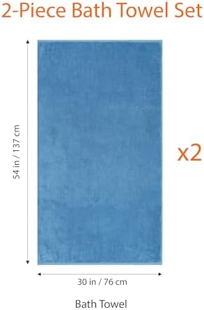 Amazon Basics 2 Piece Quick-Dry Oversize Bath Towel, 100% Cotton, Lake Blue, 54" x 30"