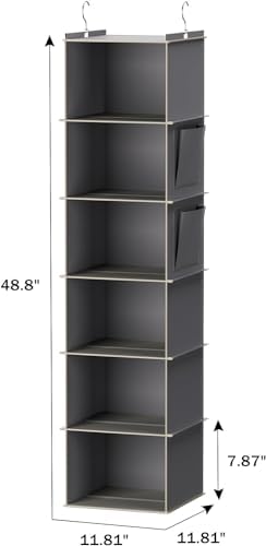 Hanging Closet Organizer and Storage, 6-Shelf Closet Hanging Storage Shelves, Grey
