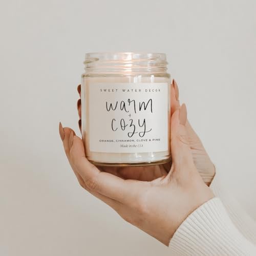 Sweet Water Decor Warm and Cozy Candle - Pine Cinnamon & Fir Winter Scented Soy Candles for Home | 9oz Clear Jar, 40 Hour Burn Time, Made in The USA