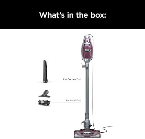 Shark HV322 Rocket Deluxe Pro Corded Stick Vacuum with LED Headlights, XL Dust Cup, Lightweight, Perfect for Pet Hair Pickup, Converts to a Hand Vacuum, with Pet Attachments, Bordeaux/Silver