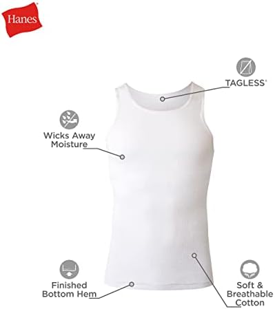 Hanes Top Undershirt Pack, 6-Pack, Moisture-Wicking Cotton Ribbed Tanks for Men