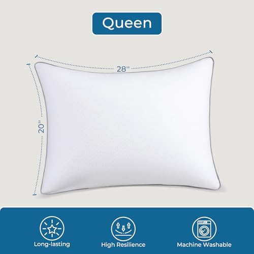 Sasttie Pillows Queen Size Set of 2, Bed Pillows for Side, Back, and Stomach Sleepers - Oeko-Tex Certified Down Alternative Plump Filling - Hotel Quality and Machine Washable, 2 Pack