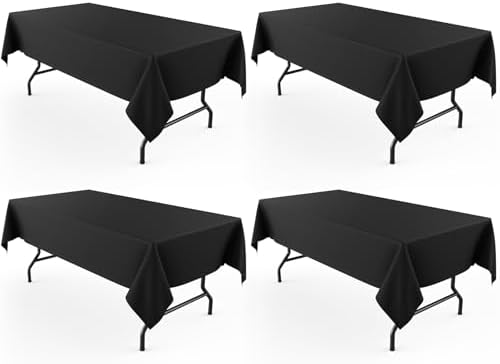 Pureegg Rectangle Table Cloth 60" x 102" – Durable Polyester Tablecloth Offers Reusable & Washable Protection, Ideal for Outdoor Party, Picnic, Wedding, Banquet and Birthday, 4 Pack, Black