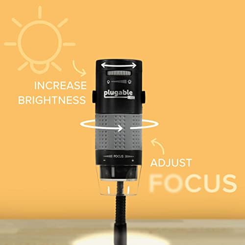 Plugable USB Digital Microscope 250x, 2MP Micro Camera with Flexible Arm Stand - Handheld USB & USB-C Microscope for Adults & Kids, Windows, Mac, ChromeOS, Linux, Android, iPad Compatible