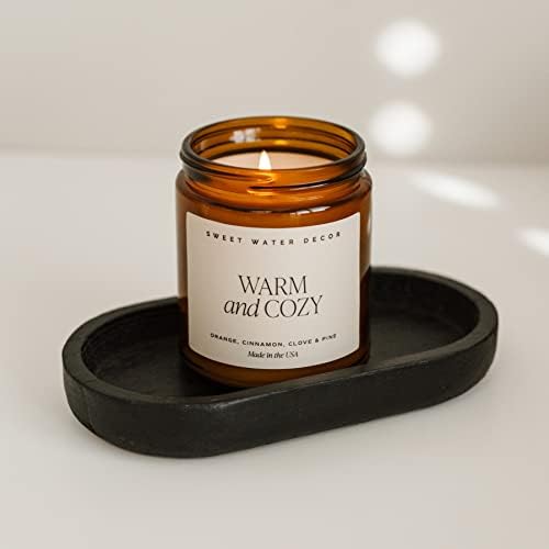 Sweet Water Decor Warm and Cozy Soy Candle - Orange Peel, Cinnamon, Ginger and Clove Scented Candles for Home - 9oz Amber Jar + Black Lid, 40+ Hour Burn Time, Made in The USA
