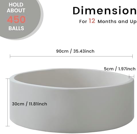 Ball Pit for Toddlers 35.43''x11.81 Baby Ball Pits Soft Memory Foam Ball Pit Round Kids Ball Pit Indoor Game Kids Play Ball Pool Ideal Gift for Girls and Boys (Grey, NO Balls)