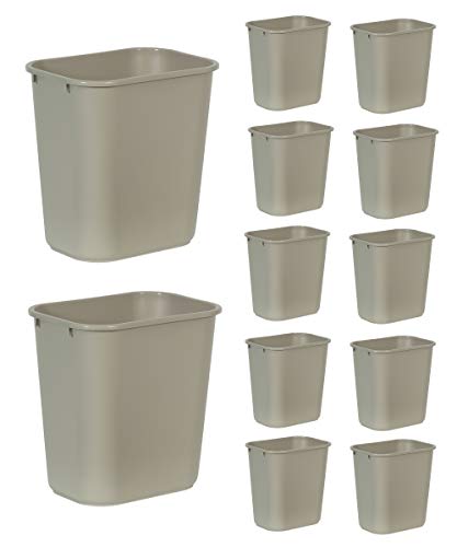 Rubbermaid Commercial Products Wastebasket/Trash Can, 7-Gallon/28-Quart, Beige, Plastic, for Bedroom/Bathroom/Office, Fits Under Desk/Sink, Pack of 12