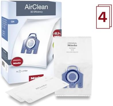 Miele 10123210 AirClean 3D Efficiency Dust Bag, Type GN, 4 Bags & 2 Filters, White