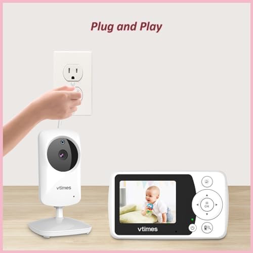 Baby Monitor with Camera and Audio, Video Baby Monitor No WiFi Night Vision 2.4" LCD Screen Portable Baby Camera Monitor Alarm Lullaby Temperature Sensor and 1000ft, Ideal for Baby/Elderly/Pet