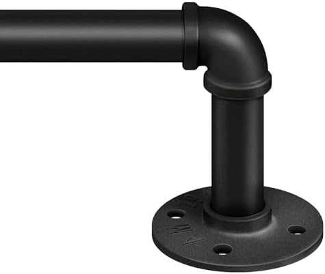 Zeerobee Curtain Rods for Windows 48 to 84, 1 Inch Industrial Wrap Around Black Curtain Rod, Indoor/Outdoor Room Divider Adjustable Drapery Pole, 48"-86"