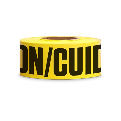 ATERET Premium Yellow Caution Cuidado Tape 12-Pack 3 inch x 1000 feet, Hazard Safety Tape, Construction Tape for Danger/Hazardous Area, Ideal Use for Halloween Decorations, Party, Work-Site