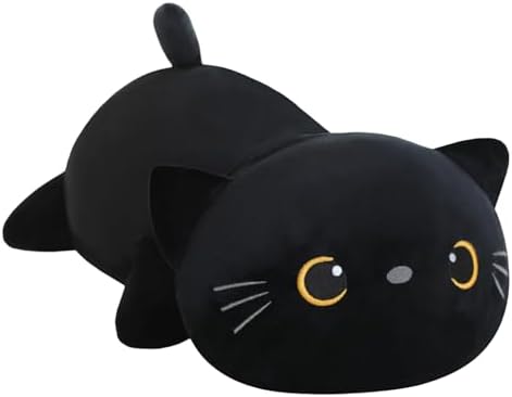 SQEQE Weighted Black Cat Plush, Weighted Black Cat Stuffed Animal, Cute Plushies Soft Pillow Toy Gift for Kids Adults 13.8 Inch, 1.6 Lbs