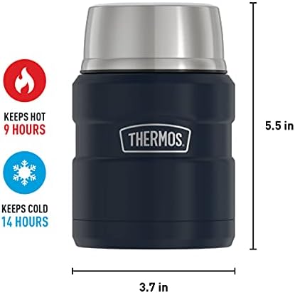 THERMOS Stainless King Vacuum-Insulated Food Jar with Spoon, 16 Ounce, Midnight Blue