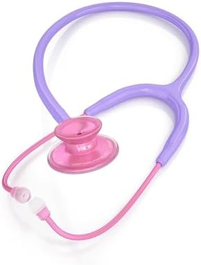 MDF Instruments, Acoustica Lightweight Stethoscope for Doctors, Nurses, Students, Home Health Use, Adult, Dual Head, Pastel Purple Tube, Pink Pinkore Chestpiece-Headset, MDF747XPPO07
