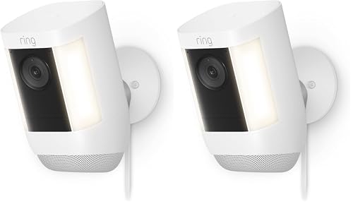 Ring Spotlight Cam Pro, Plug-In | 3D Motion Detection, Two-Way Talk with Audio+, and Dual-Band Wifi (2022 release) | 2-pack, White