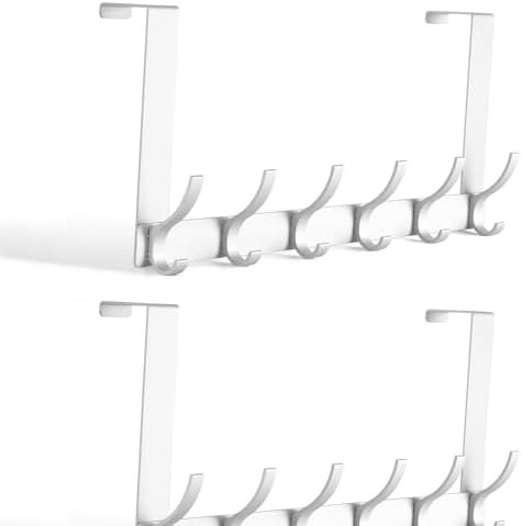 Over The Door Hooks, Door Hanger Hooks for Hanging, Over The Doors Towel Racks for Bathroom with 10 Coat Hook, Coat Rack Bathroom Accessories(2 Pack, Silver)