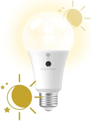 GE LED+ A19 Dusk to Dawn LED Light Bulbs, Automatic On/Off Outdoor Security Light, Soft White (2 Pack)