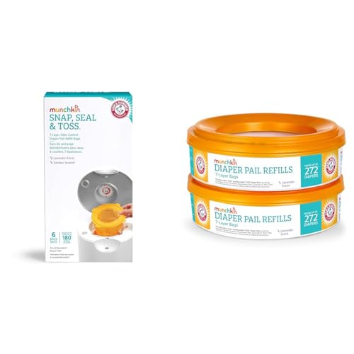 Munchkin® Refill Set for STEP™ and PAIL™ Diaper Pails - Includes 6 Snap, Seal & Toss™ Refill Bags and 2 Refill Rings