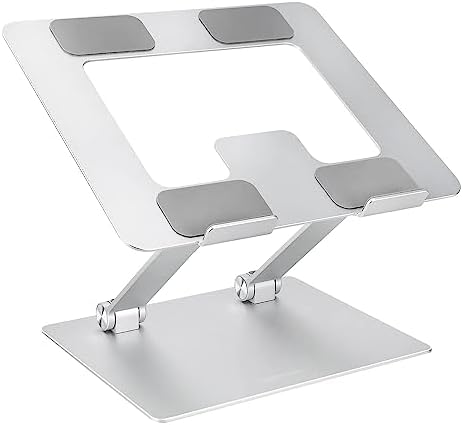 Amazon Basics Sturdy and Portable Ergonomic Laptop Stand for Desk, Adjustable Riser, Fits all Laptops and Notebooks up to 17.3 Inch, Silver, 10 x 8.7 x 6 in