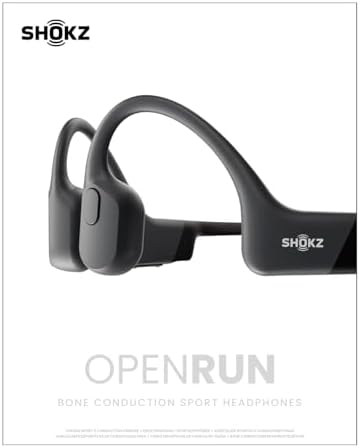 SHOKZ OpenRun - Open-Ear Bluetooth Bone Conduction Sport Headphones, Sweat Resistant Wireless Earphones for Workouts and Running, Built-in Mic, with Hair Band, Black