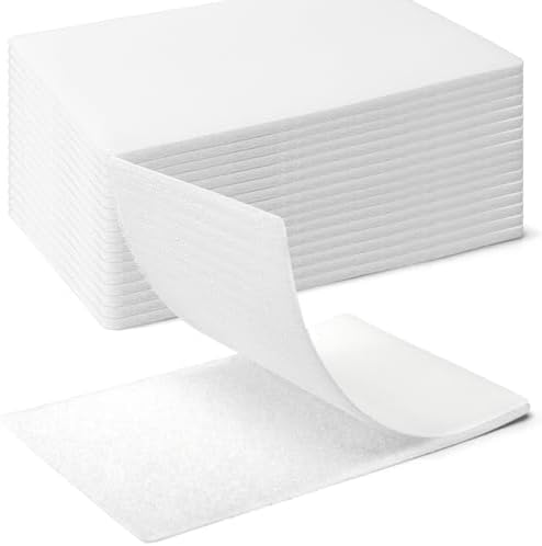 Art3d 16 Sets Hook and Loop Tape Sticky Back, 4"x6" Double-Sided Adhesive Strip,Heavy Duty, White