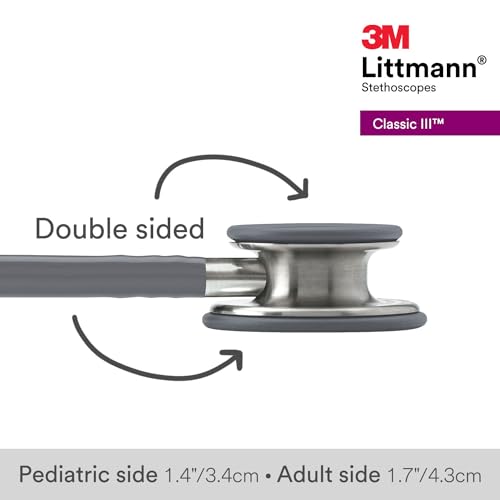 3M Littmann Classic III Monitoring Stethoscope, 5621, More Than 2X as Loud, Weighs Less, Stainless Steel Chestpiece, 27" Grey Tube