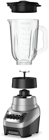 BLACK+DECKER PowerCrush Countertop Blender, 6-Cup Glass Jar, For Smoothies and More, Stainless Steel Blade, 4 Speed Settings to Puree, Crush Ice, Chop, Dice, and Pulse, Dishwasher Safe, 700W Motor