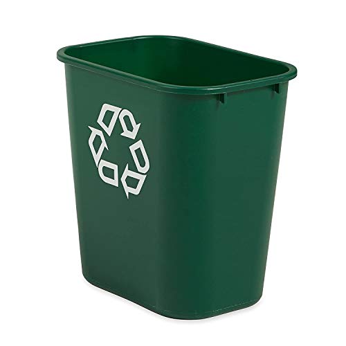 Rubbermaid Commercial Products Deskside Recycling Can, 7-Gallon/28-Quart, Green Recycling Symbol, Plastic, for Bedroom/Bathroom/Office, Fits Under Desk/Sink/Cabinet, Pack of 12