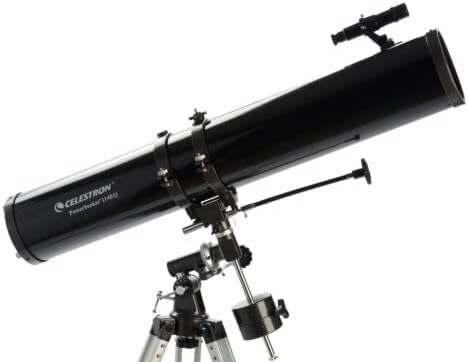Celestron 21045 PowerSeeker 114EQ Reflector Telescope - Includes Two Eyepieces, Barlow Lens, Height-Adjustable Tripod and Deluxe Accessory Tray, Black