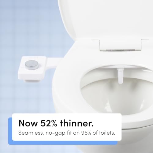 TUSHY Fresh Cool Water Bidet: Ultra Slim Toilet Seat Attachment (Non-Electric Self-Cleaning Hygienic Nozzle) Easy DIY Install <10 Min | Adjustable Water Pressure, Bamboo Knob