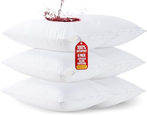 Utopia Bedding 6 Pack Waterproof Pillow Protectors with Zipper Queen Size (White), Bed Bug and Dust Mite Proof Pillow case Covers, Moisture Wicking Pillow Encasements 20 x 28 Inches