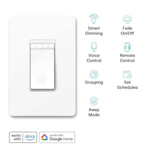 Kasa Smart Dimmer Switch HS220, Single Pole, Needs Neutral Wire, 2.4GHz Wi-Fi Light Switch Works with Alexa and Google Home, UL Certified, No Hub Required, 1 Pack