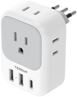 Italy Travel Plug Adapter, TESSAN Type L Adapter for Travel with 4 Outlets 3 USB Ports (1 USB-C), Power Adaptor for US to Italy Chile Rome Uruguay Milan Libya