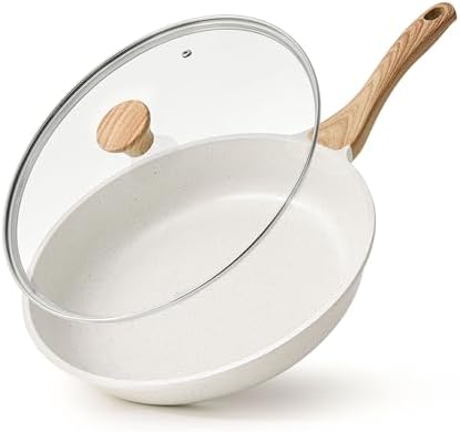 SENSARTE Nonstick Ceramic Frying Pan with Lid 8/9.5/10/11/12.5 Inch Omelet Pan Skillet, Free of Intentionally Added PFAS/PTFE Non-toxic Chef's Pan Induction Compatible Pan, Heat Resistant Handle