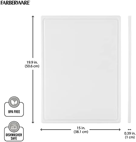 FARBERWARE Extra-Large Plastic Cutting Board, 15x20 Inch Dishwasher-Safe Chopping Board with Juice Groove, Non-Slip Surface, Durable, White