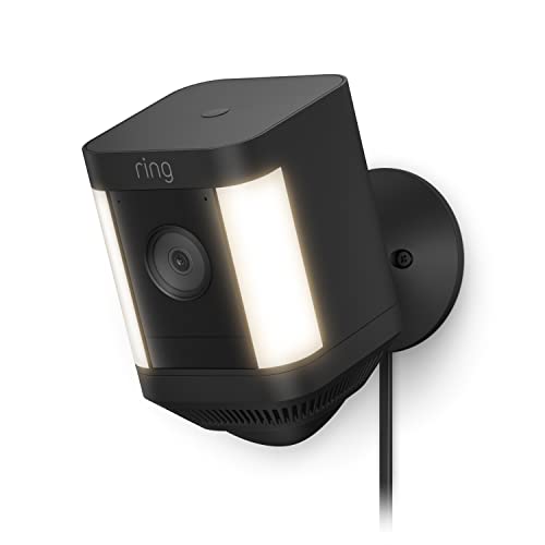 Like-New Ring Spotlight Cam Plus, Plug-In | Home or business security with HD video, Two-Way Talk, Color Night Vision, and Security Siren (2022 release) -Black