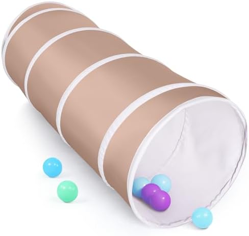 Kids Play Tunnel Tent for Toddlers, Pop Up Crawl Tunnel Toy for Baby or Pet with Neutral Color, Collapsible Gift for Boy and Girl Play Tunnel Indoor and Outdoor Game (Brown Tunnel)