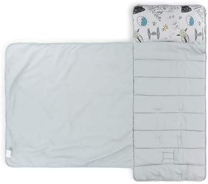 Jay Franco Toddler Nap Mat with Built-in Pillow and Blanket - Soft 46 x 20-inch Microfiber Kids Sleeping Bag for School or Sleepover, Grey - Star Wars