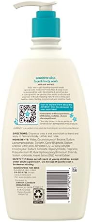 Aveeno Kids Sensitive Skin Face and Body Wash with Oat Extract, Gently Washes Away Dirt and Germs Without Drying, Tear-Free, Hypoallergenic Kids Body Wash, 18 fl. oz, 2 Pack