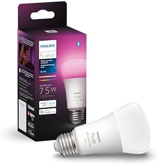 Philips Hue Smart 75W A19 LED Bulb - White and Color Ambiance Color-Changing Light - 1 Pack - 1100LM - E26 - Indoor - Control with Hue App - Works with Alexa, Google Assistant and Apple Homekit