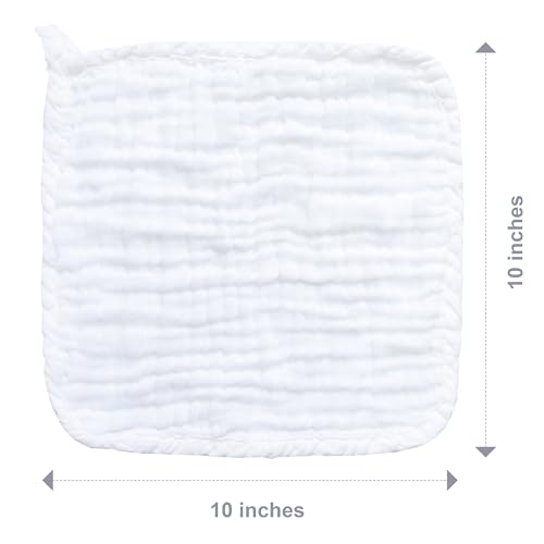 SWEET DOLPHIN 12 Pack Baby Muslin Washcloths - Soft Face Cloths for Newborn, Absorbent Bath Wash Cloths, Wipes, Burp Rag - Toddlers Essentials Stuff, Baby Registry as Shower -10"x10", White