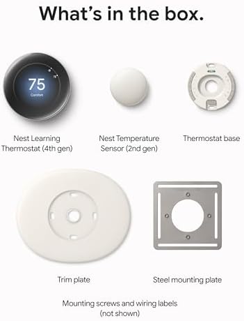 Google Nest Learning Thermostat (4th Gen, 2024) with Nest Temperature Sensor - Energy Saving Smart Thermostat - Works with Alexa, Apple HomeKit and Google Home App - Polished Obsidian