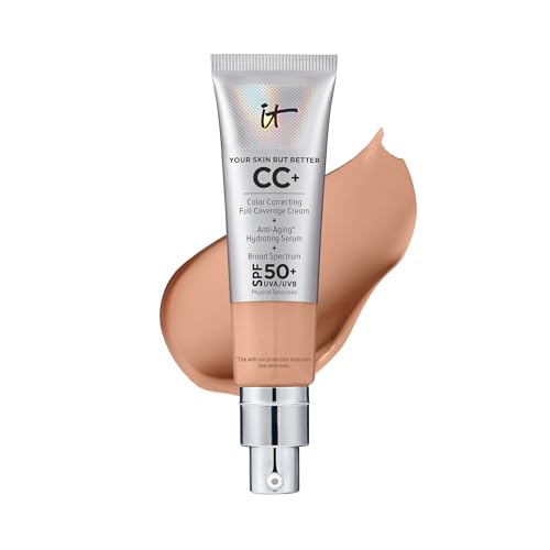 IT Cosmetics CC+ Cream - Full-Coverage Foundation With SPF 50, Color Corrector & Anti-Aging Serum, Formulated With Niacinamide & Hyaluronic Acid, Natural Finish, For All Skin Types, 1.08 fl oz