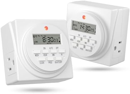 BN-LINK 7-Day Heavy Duty Digital Programmable Timer, 120V, 60Hz, Dual Outlet forLight, ETL Listed (2-Pack)
