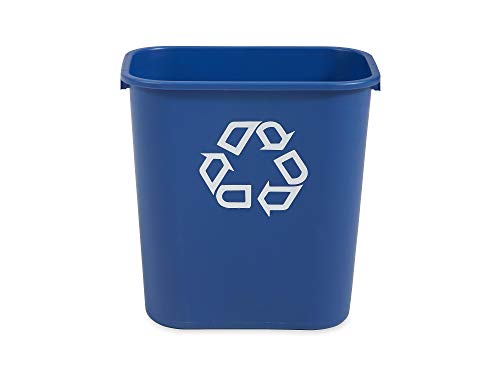 Rubbermaid Commercial Products Deskside Recycling Can, 7-Gallon/28-Quart, Blue Recycling Symbol, Plastic, for Bedroom/Bathroom/Office/Under Desk/Sink