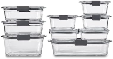 Rubbermaid Brilliance Glass Food Storage Containers, Assorted Sizes, Set of 9, BPA-Free, Leak-Proof, Clear