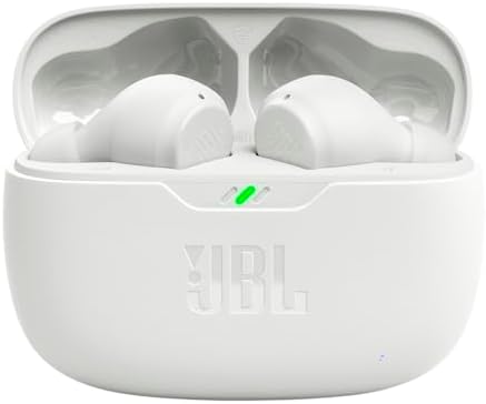 JBL Vibe Beam - True Wireless JBL Deep Bass Sound Earbuds, Bluetooth 5.2, Water & Dust Resistant, Hands-free call with VoiceAware, Up to 32 hours of battery life (White)