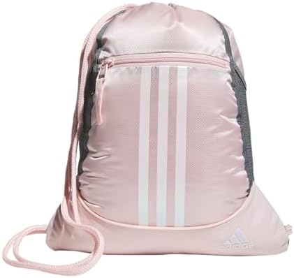 adidas Alliance Sackpack, Drawstring Backpack, Lightweight Small Gym Bag for Women and Men, Sandy Pink/White, One Size