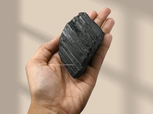 Amazing Gemstone Black Tourmaline Crystal - 1 Piece of 200-350 Grams - Very High Grade Black Tourmaline Crystals Rough Raw for Protection, Good Vibes Turmalina Negra Piedra Originales